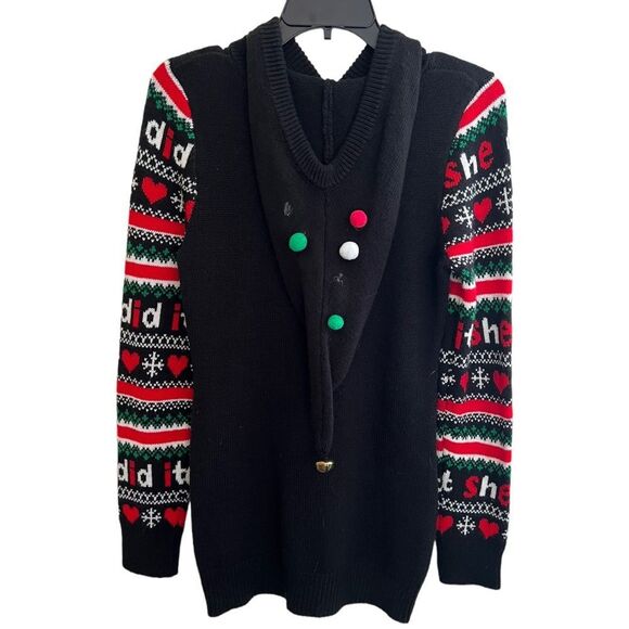 😊 3/$30 “She did it" Dear Santa Sweater WomenSz M ugly Christmas Sweater w/hood - Picture 9 of 10